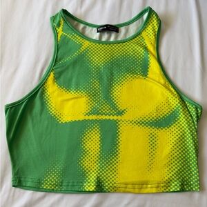 SHEIN Green and Yellow Checker Halter Crop Top